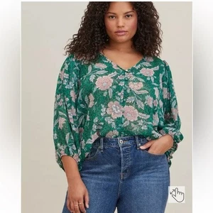 Torrid Womens Chiffon Button Up Blouse Floral Sheer Cottage Office Size 3X Flowy - Picture 1 of 13