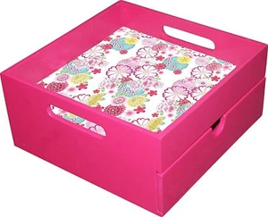 Wooden Tree Owl Print Tray with Drawer Kitchen Use or Home Decor Pink - Picture 1 of 3