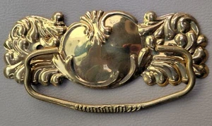 NOS 3" ORNATE VICTORIAN Furniture Drawer Pull In POLISHED BRASS Solid Brass  - Picture 1 of 1