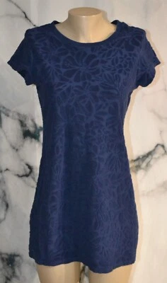 LANDS' END Blue Floral Swim Cover Up Dress XS Short Sleeves Cotton Blend - Image 1 of 4