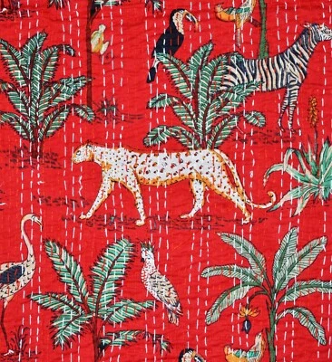 Handmade Bed Sheet Indian Queen Bedcover Gudari Animal Cotton Throw Bedspread - Image 1 of 4