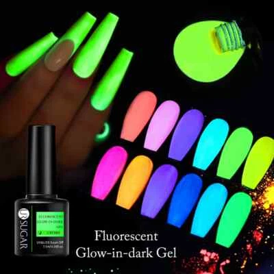 UR SUGAR Neon Glow In Dark Gel Nagellack Farbe UV LED Top Coat Soak Off UK