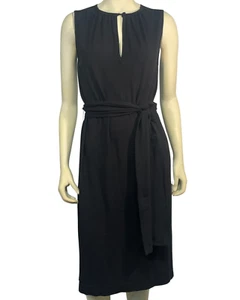 J Peterman Sz 4 Sleeveless Midi Dress with Belt Keyhole Neck Stretch Knit Black - Picture 1 of 9