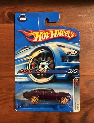 Hot Wheels 2006 *Nova 1968* con Super Chase Style Red Line Real Riders... intercambio de ruedas Foto 1 de 4