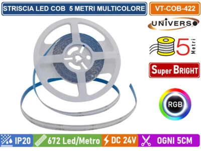 V-TAC VT-COB-422 STRISCIA LED COB MULTICOLRE RGB 13W/M 24V 672 LED/M - 5 METRI - Immagine 1 di 2