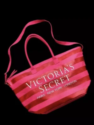 VICTORIA'S SECRET PINK RED STRIPE BEACH GETAWAY WEEKENDER Zip Closure TOTE BAG - Image 1 of 4