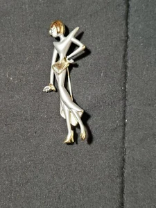 Vintage Mid Century Modern Elegant Woman Brooch Fine Dressed Lady Pin Deco Used - Picture 1 of 8