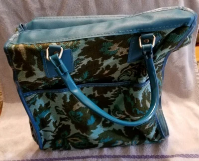 Cartera Bolso Tapiz Estructurado Vinilo Azul y Verde AVON Vintage Años 60 70 Foto 1 de 4