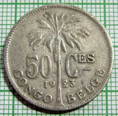 BELGIAN CONGO ALBERT I 1923 50 Centimes PALM TREE French text colonial km# 22 - Image 1 of 4