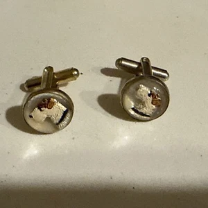 Vtg Reverse Painted Glass Dome Metal Dog Cuff Links - Picture 1 of 3