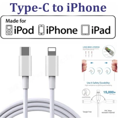 27W Fast Charging USB-C cable FOR iPhone 8 Xs XR 11 12 13 14 Pro Max PD to Light - Image 1 of 4