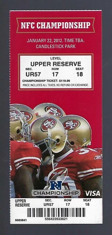 NY GIANTS @ SF 49ERS 2011-2012 NFL NFC CHAMPIONSHIP FULL PLAYOFF FOOTBALL TICKET Cover
