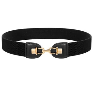 Women Wide Elastic Waist Belt Fashion Gold Buckle Stretch Ladies Belt for Dre... - Picture 1 of 7