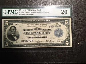 5.00 1914 FRBNote New York PMG 20 very fine pinholes Fr8782 - Picture 1 of 3