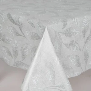 Pvc Tablecloth Grey Leaves on a Silver Grey Ground Vinyl Plastic Wipe Clean - Picture 1 of 2