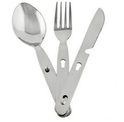3 Piece Camping Cutlery Set Stainless Steel Fork Knife Spoon Festival Travel Hik - Image 1 of 4