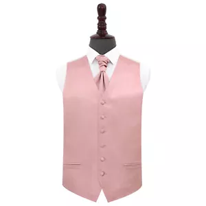 Dusty Pink Plain Satin Solid Mens Wedding Waistcoat And Cravat Set by DQT - Picture 1 of 4