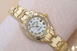 Rolex Datejust Pearlmaster 80318 18k Yellow Gold Watch with Diamonds MOP Women's