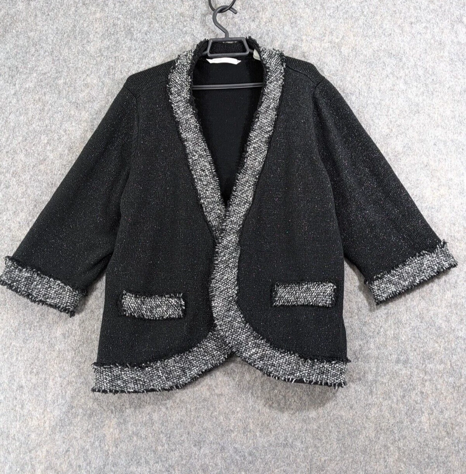 Cárdigan Suéter Peter Nygard Para Mujer 1X Negro Tejido Frente Abierto Hilos Brillantes Foto 1 de 4