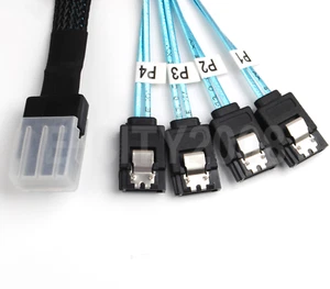 50cm 12Gbps Internal Mini SAS SFF-8087 M to 4xSATA 7Pin F Forward Breakout Cable - Picture 1 of 12