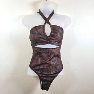 Princess Polly So Wild Bodysuit Brown Snakeskin Wrap Bodice Summer Festival Rock - Picture 1 of 13