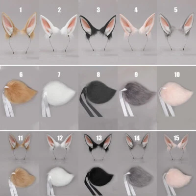 Kawaii Furry Bunny Ears Headband Plush Animal Ear Tail Party Women Cosplay Props - Image 1 of 4