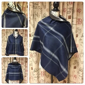 436. Handmade Blue check tweed with grey Cape Poncho - Picture 1 of 5