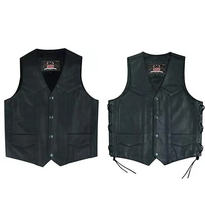 Coletes de couro para crianças couro bovino premium preto design gola V preto - Imagem 1 de 2