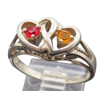 Anillo Corazón Amor Topacio Naranja y Rojo De Colección Plata 925 Talla 8.25 RG26153 Foto 1 de 4