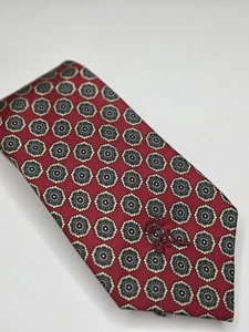 Countess Mara Rutlands Vtg 1960s Logo Front Tie Red Medalion Pattern 57 x 3.5 - Picture 1 of 5