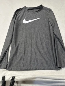 Nike Mens XL Gray Dri-FIT Long Sleeve T-Shirt The Nike Tee Swoosh Logo Athletic - Picture 1 of 5