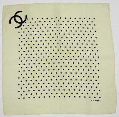 [No Tag / Rank B] CHANEL Coco Mark Dot Pattern Scarf Black & White 40cm Japan - Image 1 of 4