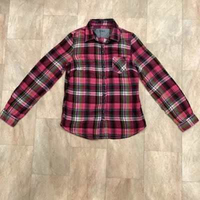 Next Long Sleeve Shirt Pink Colourful Plaid Checked Cotton Button Up Size 10 - Image 1 of 4