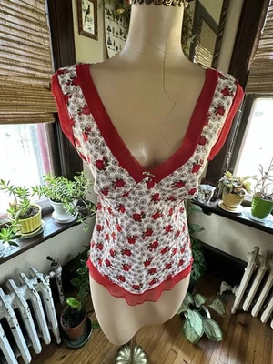 Top floral vintage años 90’s Epílogo para mujer talla. Boho cuello en V profundo L Foto 1 de 4