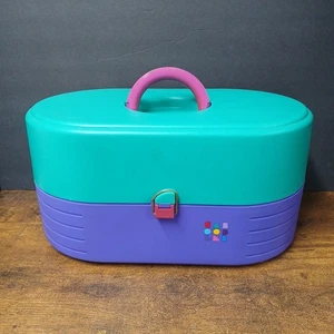 Estuche de almacenamiento original Caboodles vintage espejo 3 niveles púrpura verde azulado años 90’s - Imagen 1 de 9