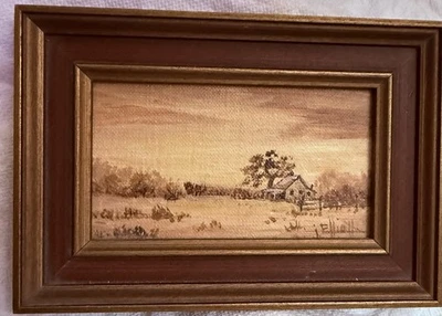 "Única pintura de granja rural enmarcada de colección firmada por Julia Elliott arte de 6""x 5""" Foto 1 de 4