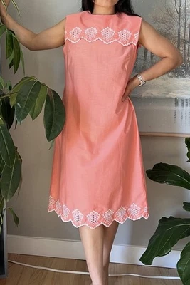 Vestido midi vintage años 60 naranja blanco bordado cuello marinero transparente mod mediano Foto 1 de 4