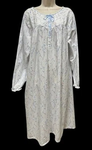 Adonna XXL Nightgown 100% Cotton 2X Woven White Floral - Picture 1 of 4