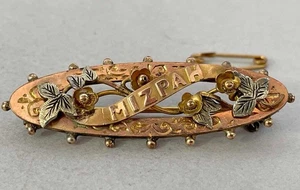 Antique Mizpah Pin Brooch – 3 Tone Tri-Colour Gold Front - Picture 1 of 5