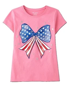 New Pink TCP The Children's Place American Flag Bow Tee Shirt Size XS 4 NWT - Picture 1 of 2