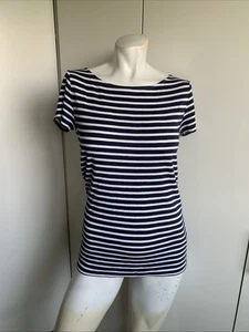 Women’s large Ralph Lauren blue/white boat neck striped T-shirt short sleeve - Picture 1 of 4