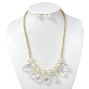 GOLD NECKLACE SET CREAM PEARLS AB STONES ( 10749 ) - Picture 1 of 1