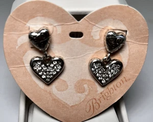 Brighton FALL IN LOVE Pave Designer Women's Dangle Drop Heart Earrings New w/Tag - Picture 1 of 6