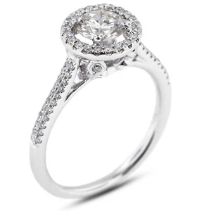 1.22ct H VS2 Round Natural Certified Diamonds White Gold Halo Side Stone Ring - Picture 1 of 11