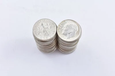 1950's - 1964 BU 90% Silver Roosevelt Dimes Roll 50 Coin Lot Collection - Image 1 of 4