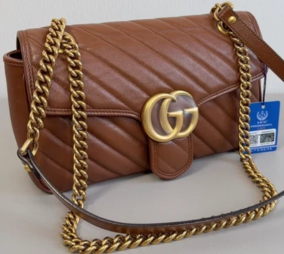 Bolso de Hombro Gucci Marmont Cadena Marrón Dorado Mujer Clásico Diseñador Foto 1 de 4
