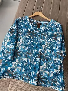 Multiples Womens Large Top 3/4 Sleeve Large Sheer Rhinestones Teal Green Floral - Picture 1 of 7
