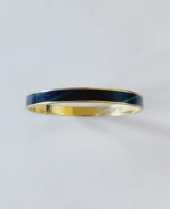 Vintage Monet Gold Tone Black Enamel Bangle Bracelet - Picture 1 of 7