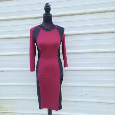 Платье миди Yelete черное бордовое цветной блок джерси эластичное с длинным рукавом S - Изображение 1 из 4