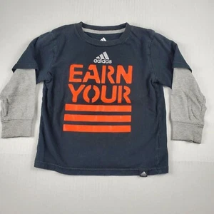 Adidas Boy's Black Earn Your Stripes Faux Layered L/S Graphic Tee Size 4 - Picture 1 of 5